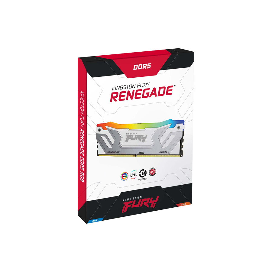 kingston fury renegade ddr5 rgb memory - module type=udimm speed=7200mts total kit capacity=24gb kit=single module dram density=24gbit color=black