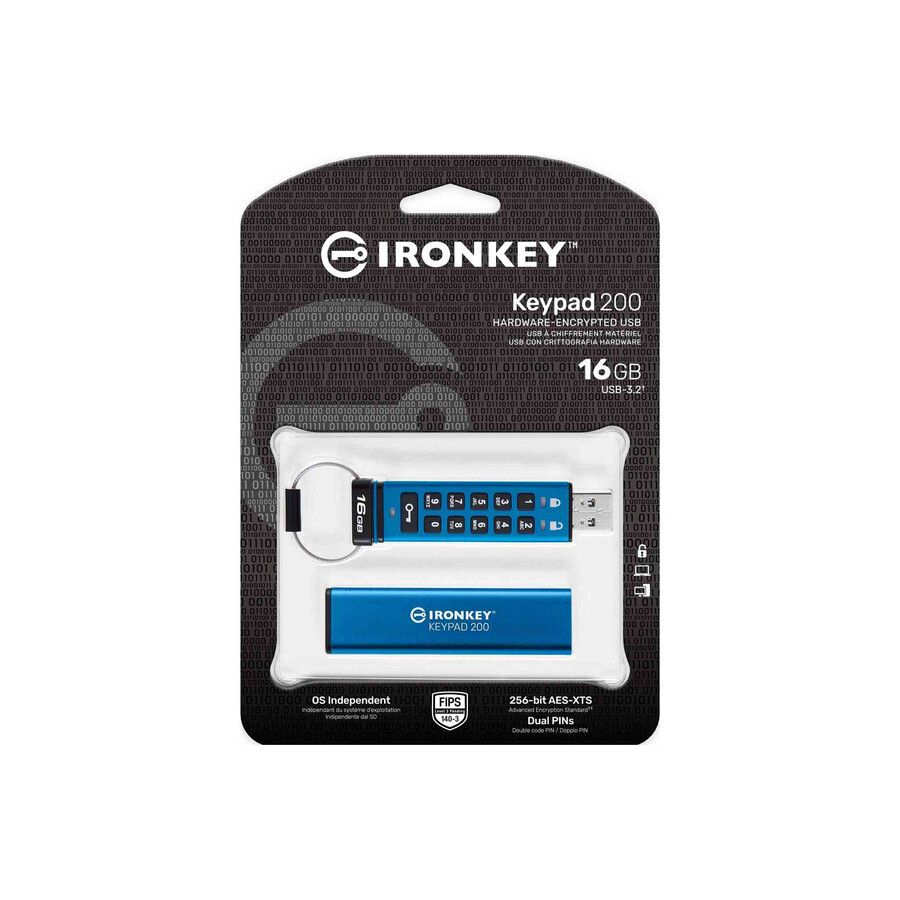 kingston ironkey keypad 200 series usb flash drive - capacity=16gb connector=usb-a