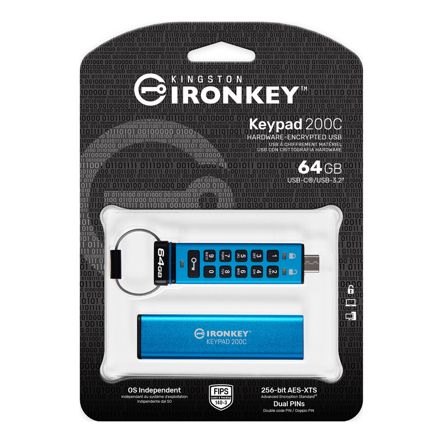 kingston ironkey keypad 200 series usb flash drive - capacity=32gb connector=usb-a