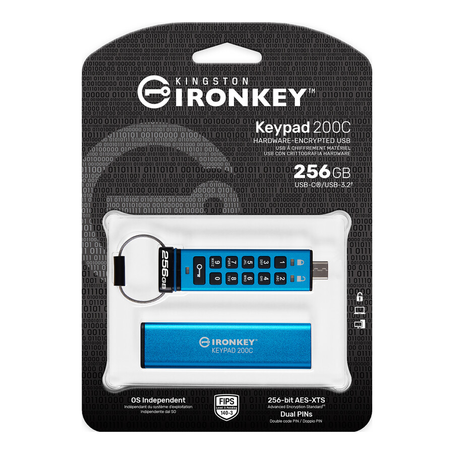 kingston ironkey keypad 200 series usb flash drive - capacity=128gb connector=usb-c