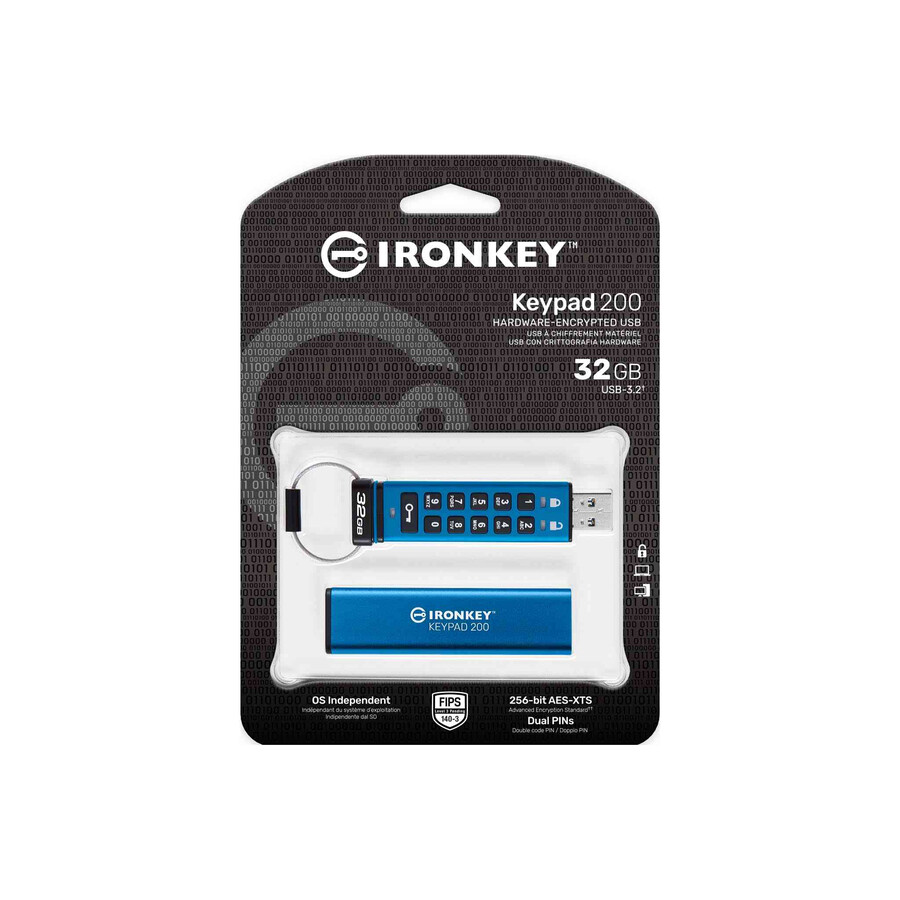 kingston ironkey keypad 200 series usb flash drive - capacity=128gb connector=usb-c