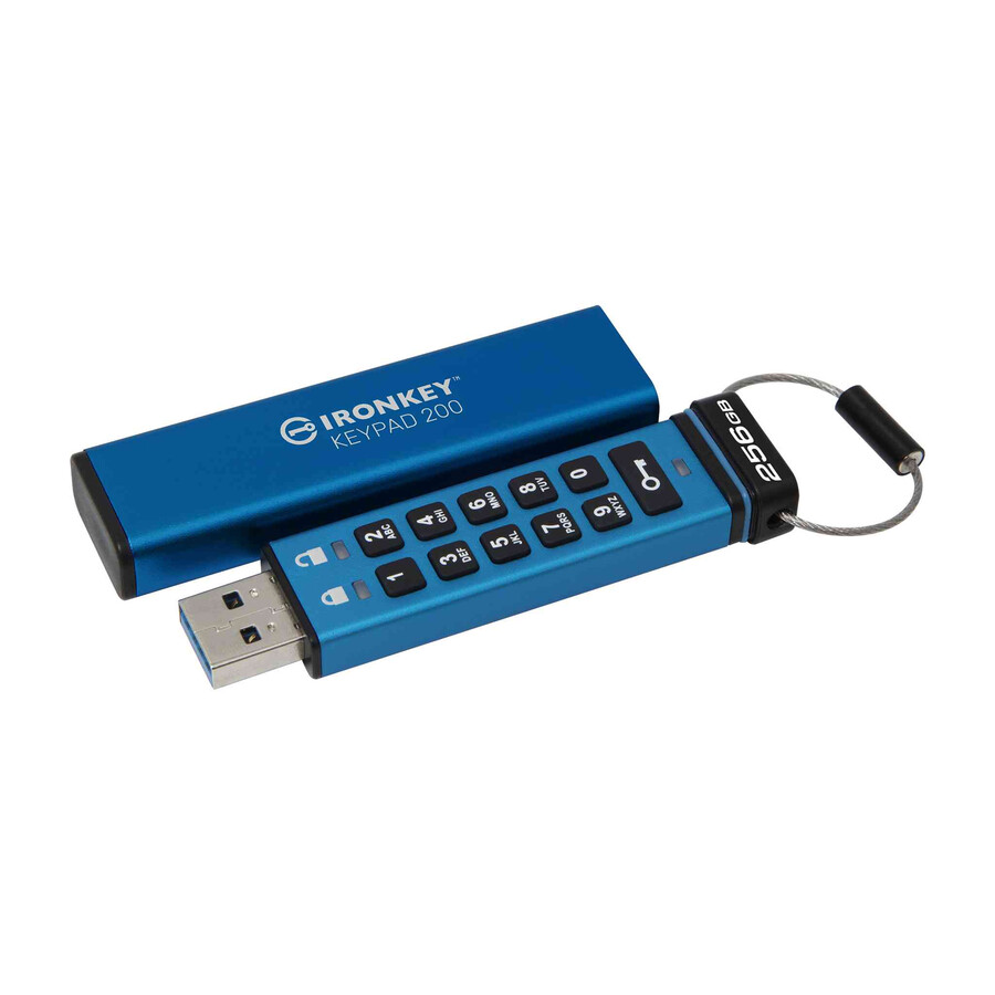 kingston ironkey keypad 200 series usb flash drive - capacity=256gb connector=usb-a